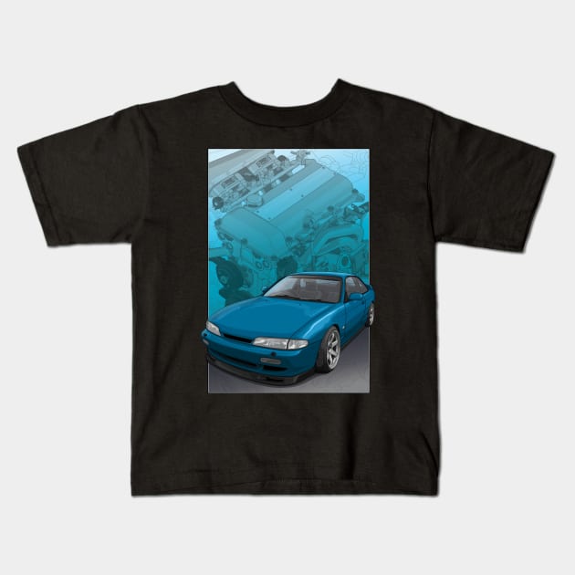 S14 zenki with SR20 background. Kids T-Shirt by ArtyMotive